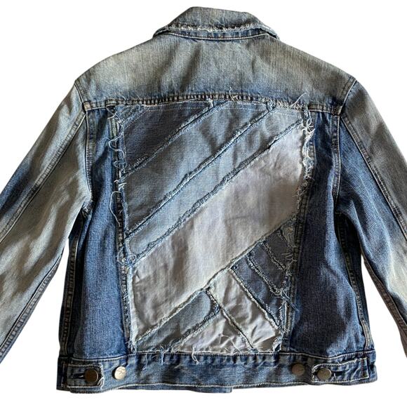 Free People : Brass-tone Studded Patchwork Distressed Boho Denim Jacket : XS - Picture 13 of 16